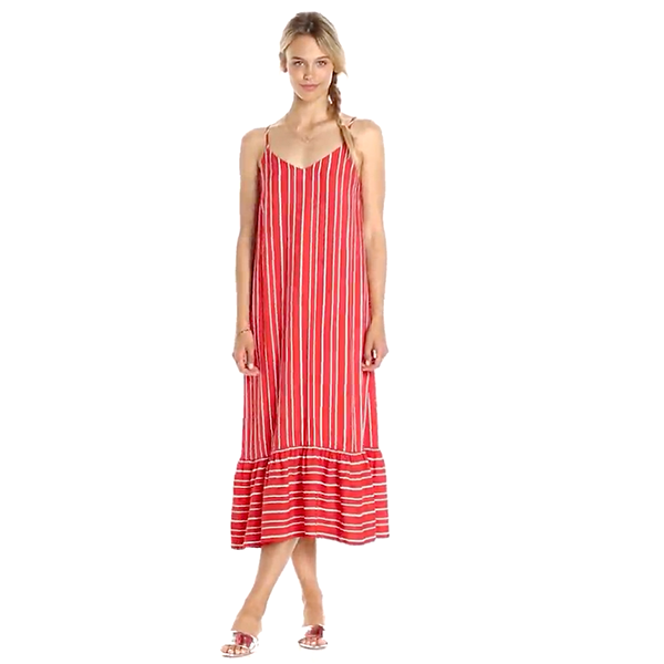 Vestido Lucidez Longo Listrado Vermelho